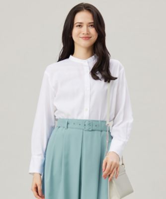 ＜自由区 L (Women/大きいサイズ)＞【洗える】ＳＯＭＥＬＯＳバンドカラー　ブラウス（ＢＬＷＲＧＭ０３１１）