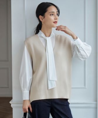 ＜自由区 L (Women/大きいサイズ)＞【洗える】ナチュラルタッチボウタイ　ブラウス（ＢＬＷＲＧＳ００１１）