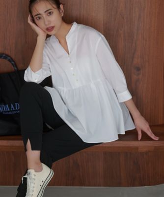 ＜自由区 L (Women/大きいサイズ)＞シアーソフトシャンブレーペプラム　ブラウス（ＢＬＷＲＧＷ０３０６）