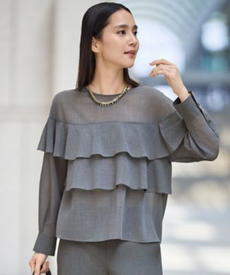 ＜自由区 L (Women/大きいサイズ)＞【カタログ掲載】ＴＷハイツイストビエラフリル　ブラウス（ＢＬＷＲＧＷ０４１０）