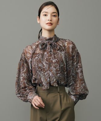 ＜自由区 L (Women/大きいサイズ)＞ペイズリープリントボウタイ　ブラウス（ＢＬＷＲＧＷ０４１４）
