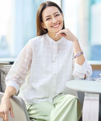 ＜自由区 L (Women/大きいサイズ)＞【カタログ掲載】ジオメトリックレース　ブラウス（ＢＬＷＲＬＭ０３１３）