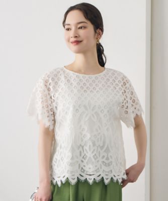 ＜自由区 L (Women/大きいサイズ)＞パネルレース　ブラウス（ＢＬＷＲＬＭ０４０７）