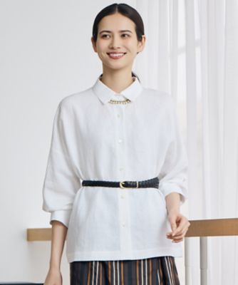 ＜自由区 L (Women/大きいサイズ)＞トルコリネン　シャツ（ＢＬＷＲＬＭ０５２０）