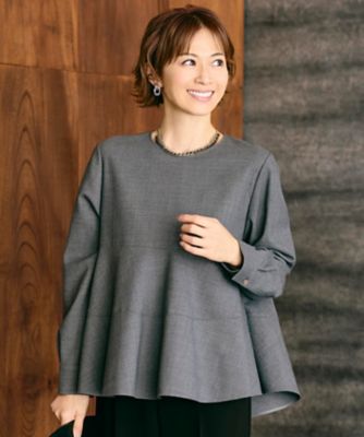 ＜自由区 L (Women/大きいサイズ)＞【ＳＨＩＨＯさん着用】ソフトウールブレンドペプラム　ブラウス（ＢＬＷＲＬＳ０００４）