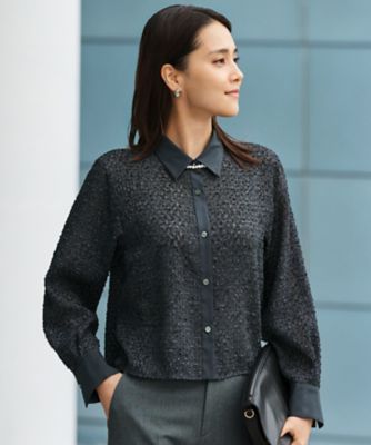 26SS 新品未使用 【LOHEN】シアージャガードクロップドブラウス SHIHOさん着用・1枚で着映える】シアーカットジャカード