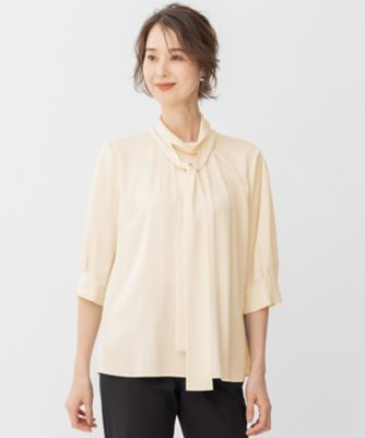 ＜自由区 L (Women/大きいサイズ)＞【洗える／ＵＶケア／吸放湿性】シルクストレッチ　ハイネックブラウス（ＢＬＷＲＮＡ０２０１）