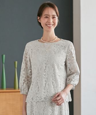 ＜自由区 L (Women/大きいサイズ)＞【洗える／セット可】フラワーコードレース　ペプラムブラウス（ＢＬＷＲＳＳ０２１５）