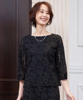 洗える／セット可】フラワーコードレース ペプラムブラウス