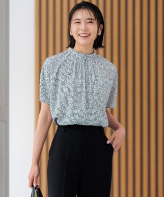 ＜23区 S (Women/小さいサイズ)＞【洗える】ライトバックサテンアムンゼン　ハウンドトゥース　プリント　ブラウス（ＢＬＷＳＣＡ０１０２）