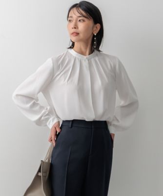 ＜23区 S (Women/小さいサイズ)＞【吸水速乾／ＵＶケア／防シワ性】バックサテンアムンゼン　パール釦　タック　ブラウス（ＢＬＷＳＣＷ０４０３）