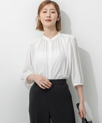 23区　25SS 2025年　新品未使用　シアーナイロンツイル　ギャザーブラウス 23区 ブラウス シャツ 「撥水加工/洗える」シアーナイロンツイル