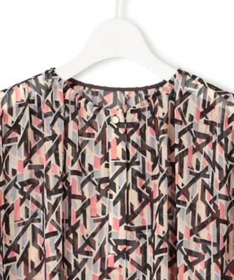 ✨美品✨ ビアズリー 人柄プリントブラウス 近年モデル 異素材切り替え 洗える プラスサイズ】スクエアあきフリル五分袖ブラウス