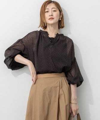 23区 S (Women/小さいサイズ)/ニジュウサンク エス ドットフロッキー ボリュームスリーブ ブラウス(BLWSGA0215) 035_コゲチャ トップス【三越伊勢丹/公式】