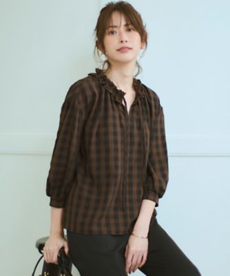 WEB＆一部店舗限定】ブロックチェック フリル ブラウス