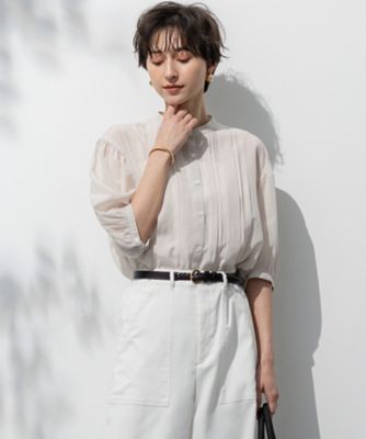 【SALE】23区 S (Women/小さいサイズ)/ニジュウサンク エス【接触冷感/速乾性/洗える】エアリーブライトローン タック ブラウス(BLWSGM0602) 033_ベージュ トップス【三越伊勢丹/公式】