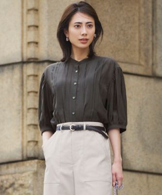 【SALE】23区 S (Women/小さいサイズ)/ニジュウサンク エス【接触冷感/速乾性/洗える】エアリーブライトローン タック ブラウス(BLWSGM0602) 035_コゲチャ トップス【三越伊勢丹/公式】