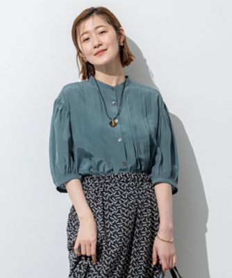 【SALE】23区 S (Women/小さいサイズ)/ニジュウサンク エス【接触冷感/速乾性/洗える】エアリーブライトローン タック ブラウス(BLWSGM0602) 053_モスグリーン トップス【三越伊勢丹/公式】