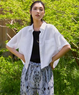 ＜23区 S (Women/小さいサイズ)＞【Ｏｇｇｉ７月号掲載／洗える】ＬＩＢＥＣＯリネン　クロップド　デザイン　シャツ（ＢＬＷＳＧＭ０６１１）
