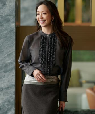 23区 S (Women/小さいサイズ)/ニジュウサンク エス【VERY11月号掲載/洗える】TWボイル フリルディテール ブラウス(BLWSGW0416) 004_グレー トップス【三越伊勢丹/公式】