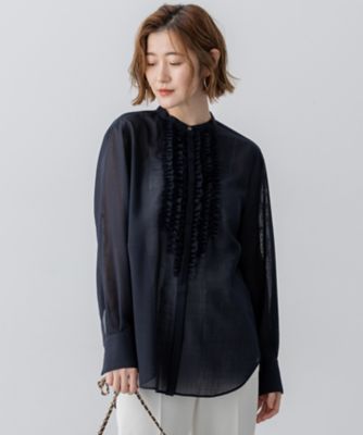 23区 S (Women/小さいサイズ)/ニジュウサンク エス【VERY11月号掲載/洗える】TWボイル フリルディテール ブラウス(BLWSGW0416) 075_ネービーブルー トップス【三越伊勢丹/公式】