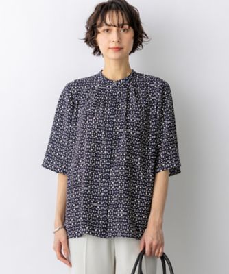 カレイドスコーププリント バンドカラー ブラウス 