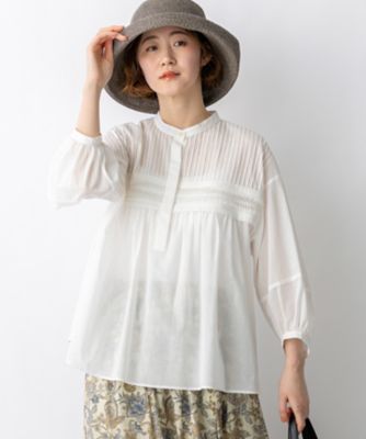 ＜23区 S (Women/小さいサイズ)＞コットンボイル　ピンタック　ブラウス（ＢＬＷＳＬＭ０４１７）