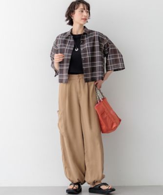 見上愛さん着用】ハイツイストシアーチェック クロップド シャツ