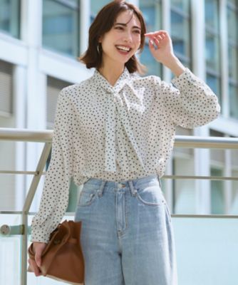 ＜23区 S (Women/小さいサイズ)＞ランダムドットプリント　タックブラウス（ＢＬＷＳＬＳ０３０５）