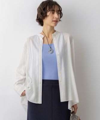 ＜23区 S (Women/小さいサイズ)＞ドビーストライプ　バックタック　フレアブラウス（ＢＬＷＳＬＳ０３１０）