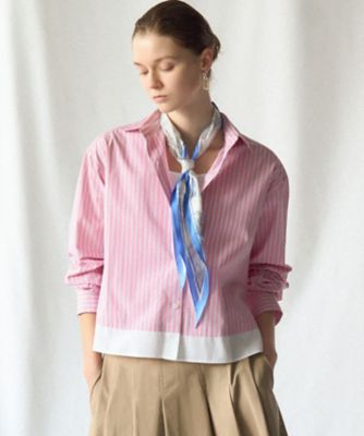 ＜23区 S (Women/小さいサイズ)＞ＣＡＮＣＬＩＮＩ　レギュラーカラー　ストライプ　クロップドシャツ（ＢＬＷＳＬＳ０３１３）