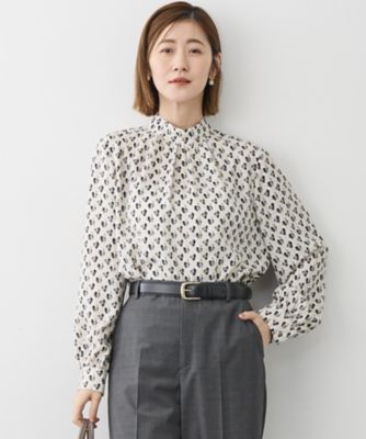 ＜23区 S (Women/小さいサイズ)＞モダンアートプリントギャザーブラウス（ＢＬＷＳＬＳ６１０１）