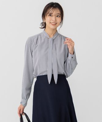 ＜23区 S (Women/小さいサイズ)＞ハウンドトゥースプリント　ボウタイ　ブラウス（ＢＬＷＳＮＷ０４１６）