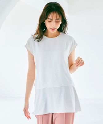 ＜23区 S (Women/小さいサイズ)＞【洗える】バックサテンアムンゼン　フレンチスリーブ　ブラウス（ＢＬＷＳＳＡ０１０３）