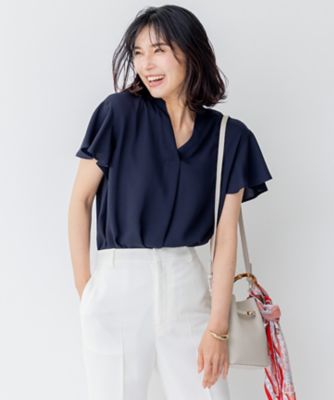 【洗える】バックサテンアムンゼン ネックステッチ ブラウス セール】 【洗える】バックサテンアムンゼン ネックステッチ