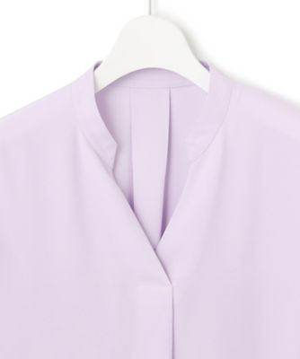 【洗える】 バックサテンアムンゼン キーネック ブラウス ＊新品タグ付き＊ 洗える】バックサテンアムンゼン 袖フリル キーネック ブラウス