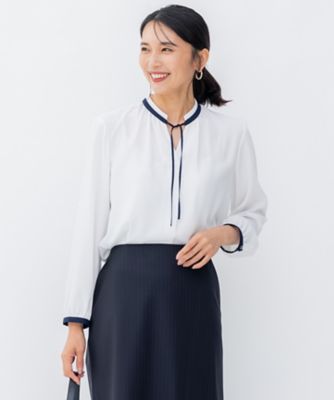 ＜23区 S (Women/小さいサイズ)＞【洗える】バックサテンアムンゼン　リボン付き　スキッパー　ブラウス（ＢＬＷＳＳＡ０２０４）