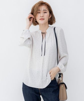 ＜23区 S (Women/小さいサイズ)＞【洗える】バックサテンアムンゼン　ドットプリント　リボン付き　スキッパー　ブラウス（ＢＬＷＳＳＡ０２０５）