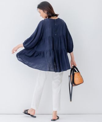 24SS 新品タグ　23区　LIBECOリネン ティアード チュニック ブラウス 23区 ブラウス シャツ 「洗える」LIBECOリネン ティアード