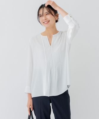 ＜23区 S (Women/小さいサイズ)＞【洗える】　バックサテンアムンゼン　キーネック　ブラウス（ＢＬＷＳＳＳ０２０５）