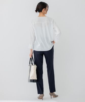 【洗える】　バックサテンアムンゼン　キーネック　ブラウス（ＢＬＷＳＳＳ０２０５）