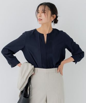 【洗える】　バックサテンアムンゼン　キーネック　ブラウス（ＢＬＷＳＳＳ０２０５）