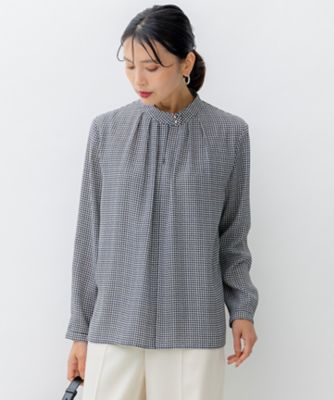 ＜23区 S (Women/小さいサイズ)＞【洗える】バックサテンアムンゼン千鳥プリント　ブラウス（ＢＬＷＳＳＷ０４０４）