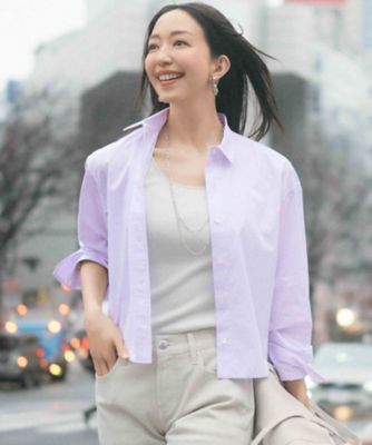 【SALE】【送料無料】23区 L (Women/大きいサイズ)/ニジュウサンク エル【Oggi4月号掲載/洗える】CANCLINI クロップド シャツ(BLWWCM0314) 183_ラベンダーストライプ トップス【三越伊勢丹/公式】