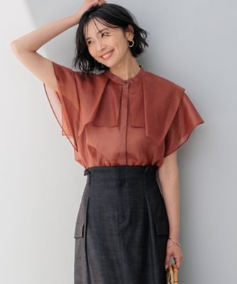 23区｜【洗える】バンドカラー シアー シャツ | Rakuten Fashion