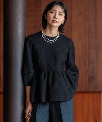 【一部店舗限定／洗える】プレザンスジャカード　ペプラム　ブラウス（ＢＬＷＷＣＷ０３１４）