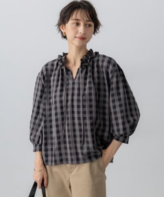 ＜23区 L (Women/大きいサイズ)＞【ＷＥＢ＆一部店舗限定】ブロックチェック　フリル　ブラウス（ＢＬＷＷＧＡ６８３２）