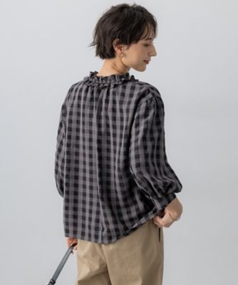 WEB＆一部店舗限定】ブロックチェック フリル ブラウス 