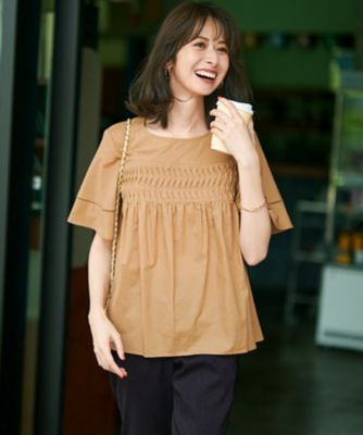 【送料無料】23区 L (Women/大きいサイズ)/ニジュウサンク エル【WEB & 一部店舗限定】コットンローン ピンタック フレア ブラウス(BLWWGM6825) 034_オウドイロ トップス【三越伊勢丹/公式】