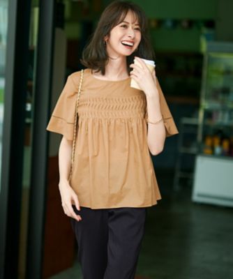 【50】美品23区 シルクコットンローンパフスリーブブラウス　レース　ピンタック 50】美品23区 シルクコットンローンパフスリーブブラウス レース